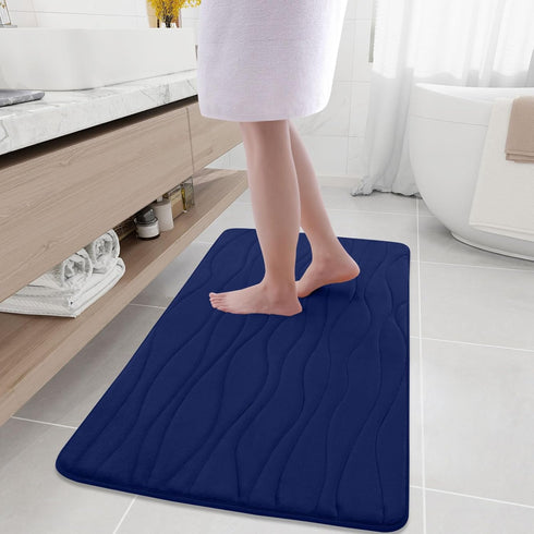 Buganda Memory Foam Bathroom Rug Mat 44x24, Extra Soft Absorbent Non-Slip Machine Washable Bath Rugs for Floor, Navy