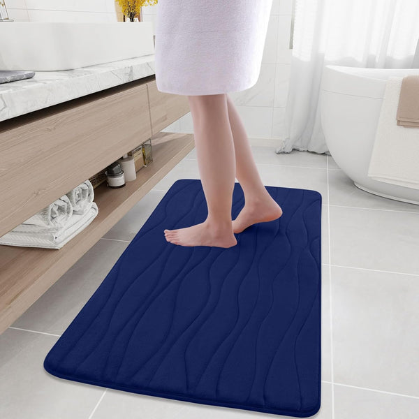 Buganda Memory Foam Bathroom Rug Mat 44x24, Extra Soft Absorbent Non-Slip Machine Washable Bath Rugs for Floor, Navy