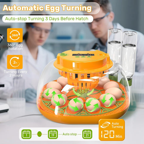 12 Incubators for Hatching Eggs, Egg Incubator with Automatic Egg Turning and Humidity Control, Egg Candler, Auto Water