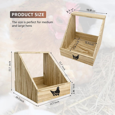 Wooden Chicken Nesting Box for Chickens, Sturdy Wall Mount Egg Laying Box for Hens, Chickens, and Ducks (2 Pack)