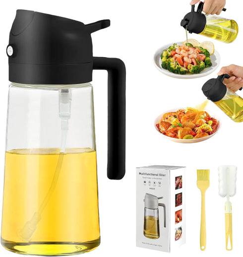 16oz Olive Oil Dispenser Spray Bottle with Brush, 2 in 1 Olive Oil Dispenser and Sprayer for Cooking (Black)