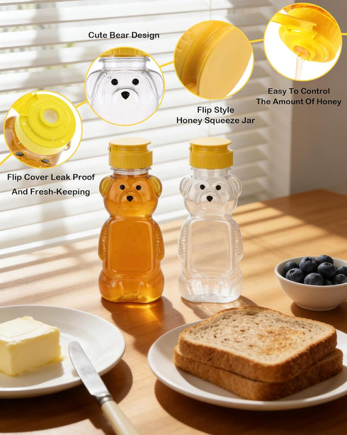 ZILAMGOO 2 8Oz (8 oz/ 2pcs) Pcs Plastic Bear Honey Bottle Cup with Yellow Flip Top Lid Bear Shaped Jar Honey Squeeze