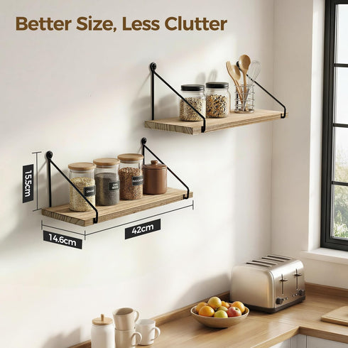 Set 2 Afuly Floating Wall Shelves Rustic Wall Mounted Hanging Shelf Farmhouse Wall Bookshelf for Bathroom Kitchen