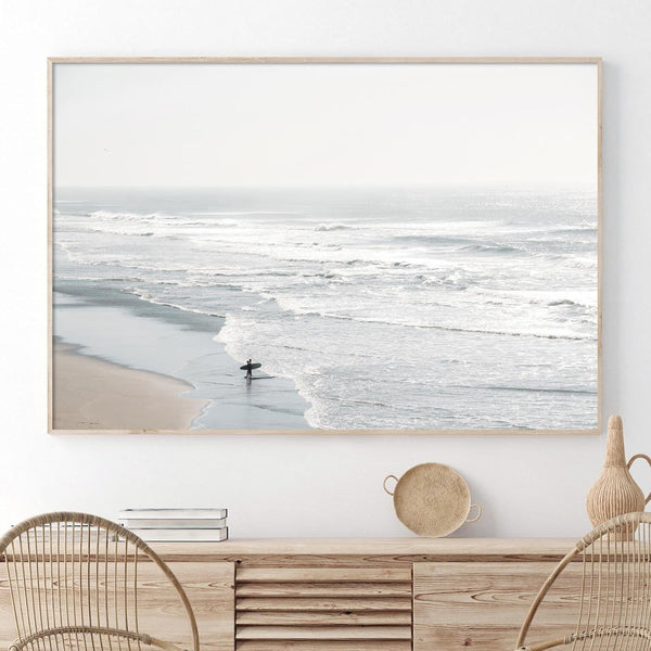 Neutral Landscape Painting, Coastal Ocean Wall Art, Beach Scene Artwork, Farmhouse Landscape Pictures Unframed