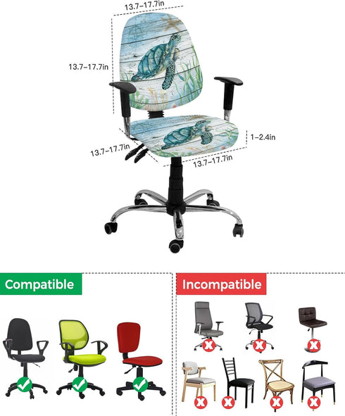 Sea Turtle Computer Office Chair Cover, Vintage Blue Ocean Turtle Design, Stretchable Removable Slipcover