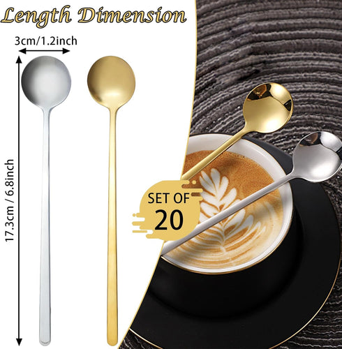 20 Pcs 6.8 Inches Coffee Spoons, Espresso Spoons, Stainless Steel Stirring Spoons with Long Handle, Cute Coffee Bar Accessories, Mini Gold Spoons for Dessert Tea Ice Cream Sugar Cake Cocktail Coffee