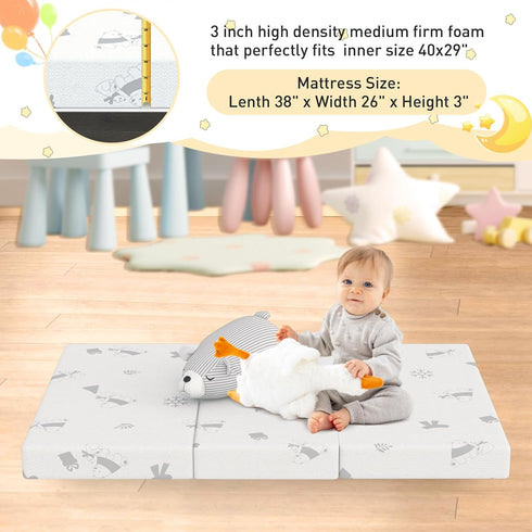 3"x26"x38" Trifold Mattress Topper, Waterproof Breathable Soft Removable Cover, Portable Mattress Pad with Carry Bag