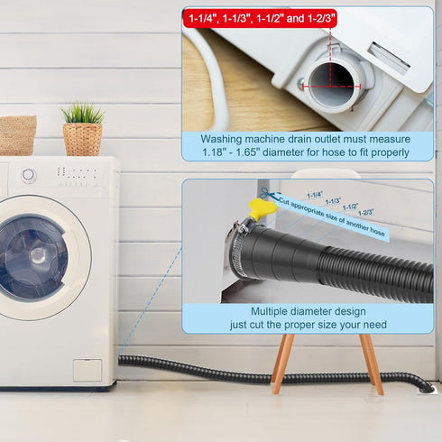 MyLifeUNIT Washing Machine Drain Hose Extension Kit, Universal 6.9 Feet Drain Hose for All Washers (Black)