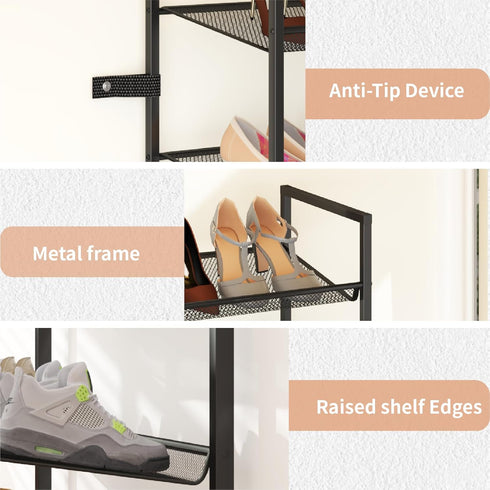 6 12-14 Tier Shoe Rack, Tall Metal Shoe Storage with Adjustable Shelves, Holds Pairs, Stackable Shoe Stand for Garage