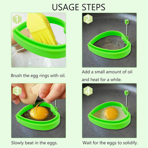 Food Grade Silicone Egg Rings, 4 Pack Non-stick Fried Egg Rings for Cooking, Heart-shaped Molds