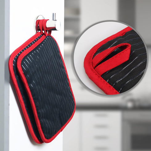 Hot Pads for Kitchen - Potholders Heat Resistant, Heavy Duty Pot Holders with Pockets, Set of 2, Black