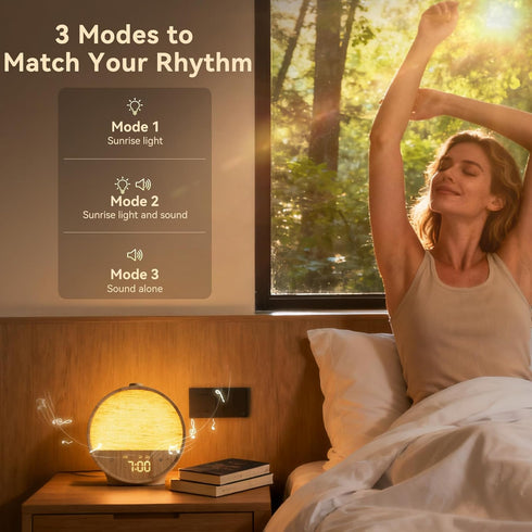 Dimmable Vivilumens Sunrise Alarm Clock with Sound Machine, Gentle Wake-Up Light, Dual Alarms for Heavy Sleepers