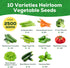 10 Pack Vegetable Seeds - Non GMO, Heirloom - Basil, Snap Pea, Broccoli, Bean, Jalapeo Pepper, Tomato, Lettuce
