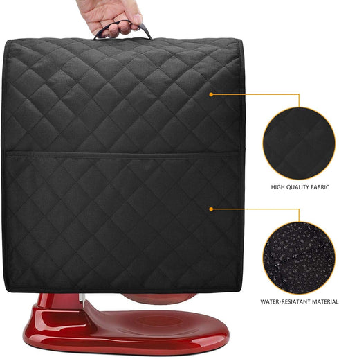Stand Mixer Dust Cover with 3 Pockets Compatible with KitchenAid Tilt Head, Easy Cleaning,Can Ironable (Black, Fits for 4.5-Quart and All 5-Quart)