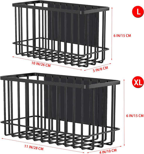 Magnetic Basket Organizer Shelf Rack for Refrigerator, Office File, Plastic Food Wrap Holder with Hooks, Black