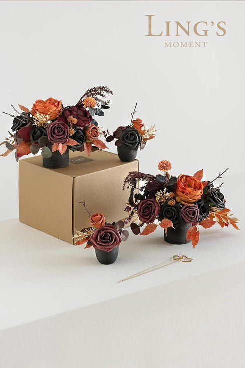 Ling's Moment 25Pcs Artificial Black Roses Decor with Stems, 3" Real Touch DIY Foam Floral for Wedding Bouquets