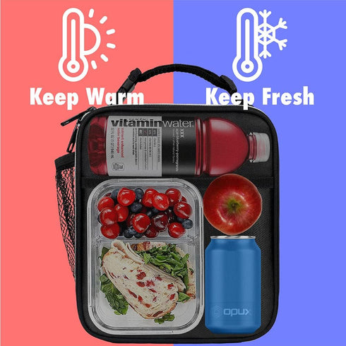opux Premium Insulated Lunch Box, Soft Lunch Bag for Kids and Adults, Leakproof Black Cooler Tote