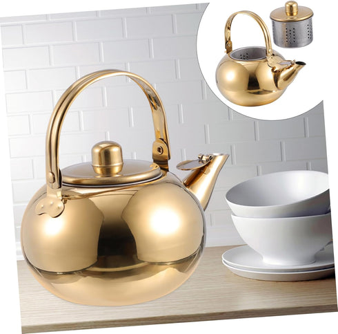 1pc Stainless Steel Pot, Cast Iron Teapot Kettle with Strainer, Large Capacity Stove Top Kettle for Kung Fu Tea