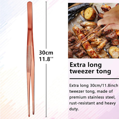 Tweezers – 11.8''/30cm Precision Tweezers, Garnish Stainless Steel Tongs for Bartender, Mixologists Clipping Food –