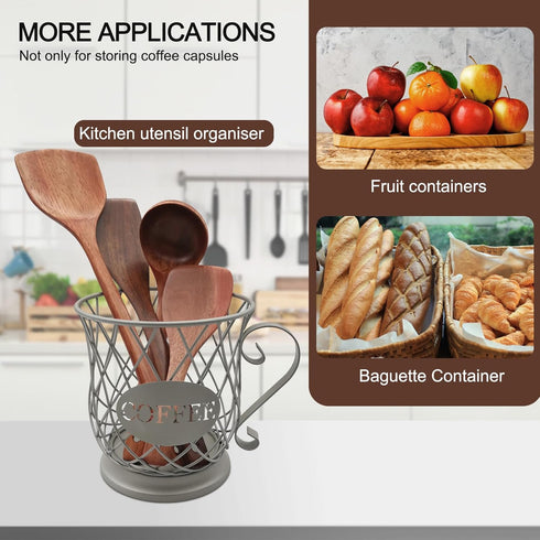 Coffee Pods Storage Basket - Silver Holder for 35 K Cup Organizer, Coffee Basket Decor for Coffee Bar Countertop
