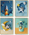 Framed Space Astronaut Cool Wall Art for Nursery Decor, 4 Piece Modern