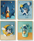 Framed Space Astronaut Cool Wall Art for Nursery Decor, 4 Piece Modern