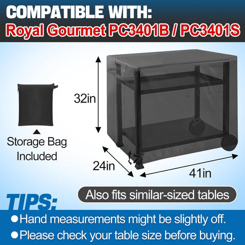 41"L*24"W*32"H, PC3401B PC3401S PAMASE Outdoor Dining Grill Cart Cover - Compatible with Royal Gourmet Worktable Food