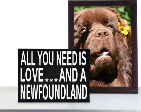 JennyGems Newfoundland Gifts, "All You Need Is Love and a Newfoundland" Wooden Sign, Made in USA