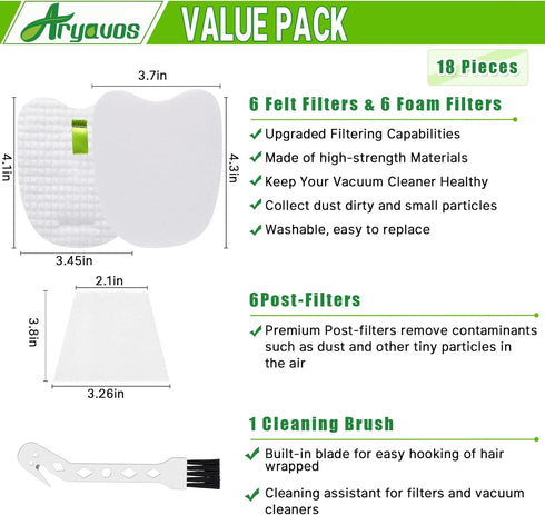 HV322 Filter Replacement for Shark Rocket Vacuum, Part # XPMFK320 & 1084FTV320, 6 Foam & Felt Filters for Rocket Pro