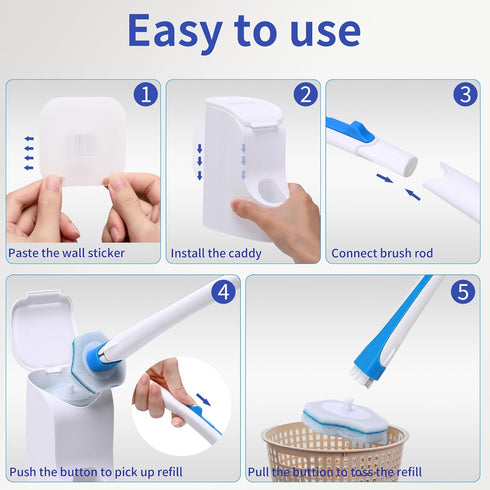 Disposable Toilet Brush with 40PCS Refills, Wall Mounted Compact Bathroom Cleaning System