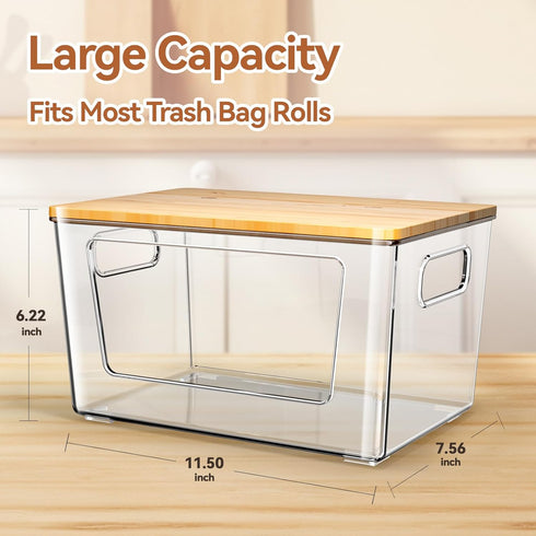 2 Pack spospo Trash Bag Holder with Bamboo Lid, Stackable Trashbag Dispenser, Extra Large Garbage Bag Holder