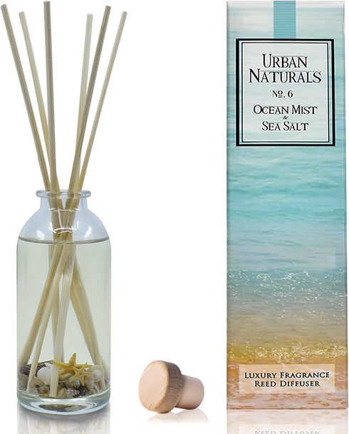 Urban Naturals Ocean Mist & Sea Salt Reed Diffuser Set, Decorative Air Freshener, Essential Oils & Botanicals