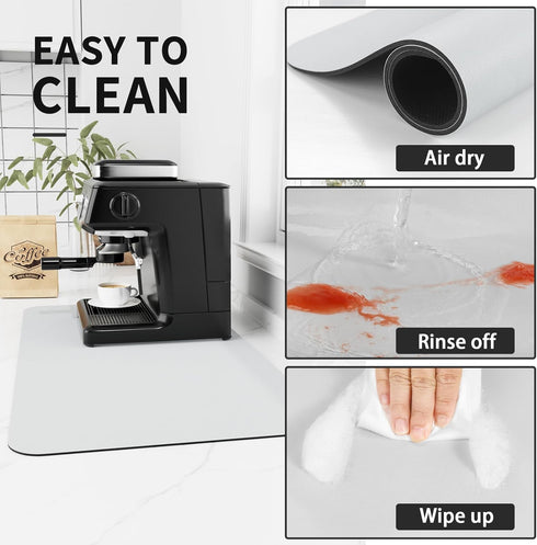 Coffee Mat - Absorbent Coffee Bar Mat for Countertops, Fits Under Coffee Maker, Rubber Backed Dish Drying Mat for