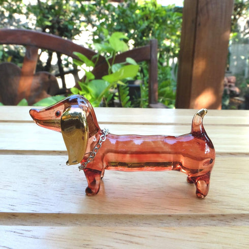 Handmade 2" Blown Glass Dachshund Dog Figurines with Gold Trim, Collectible Miniature Art, Dollhouse Gift Ideas