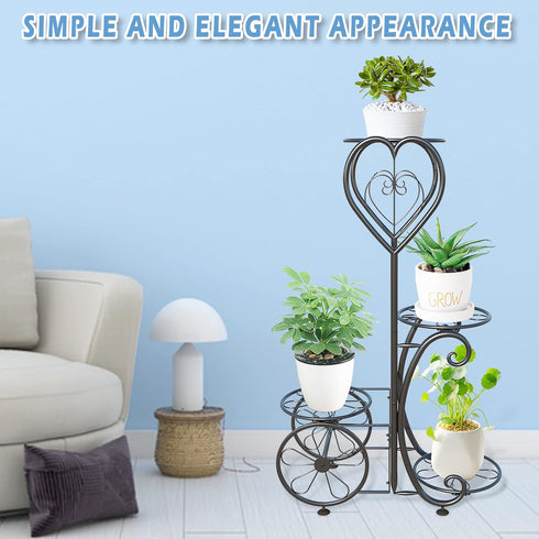 YisanCrafts 4 Plant Stand Indoor Outdoor - Metal Tier Flower Pot Holder Display Vertical Shelves Shelf - Wrought Iron