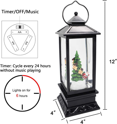 12" Christmas Musical Snow Globe Lantern by Eldnacele - USB Battery Operated with Santa Claus