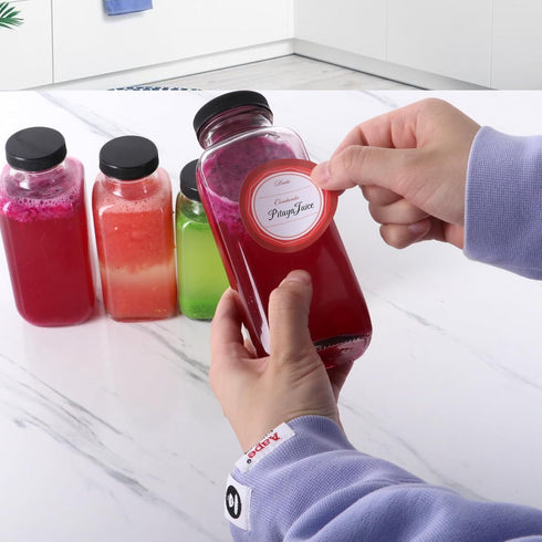 8 oz Lids,6 PACK BIGIVACA Glass Juice Bottles with Bottles for Juicing,Square Drinking Jars Glass
