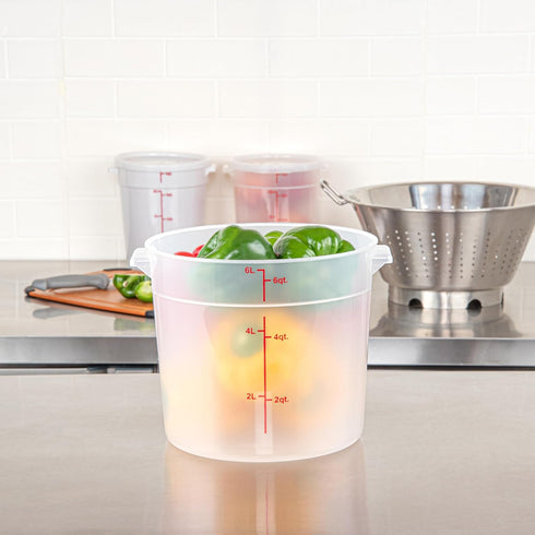 Met Lux 6 Quart Food Storage Container, Translucent Dishwashable Container with Red Volume Markers, Lids Sold Separately