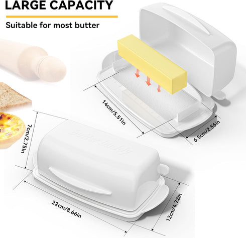 Butter Dishes with Lid for Countertop Refrigerator, Plastic Flip Top Lid Butter Container with Spreader, White