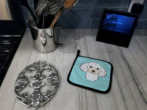 Caroline's Treasures BB1195PTHD Checkerboard Blue White Poodle Pot Holders, Kitchen Heat Resistant, 7 1/2 x 7 1/2