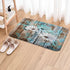 Farmhouse Floral Flower Bath Mat, Teal Daisy Rustic Wooden Plank Non-Slip Soft Doormat for Indoor Outdoor