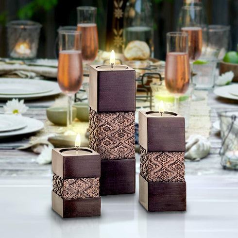 Set 3 Set Creative Scents Dublin Brown of Small Tealight Candle Holders Table Decor Gift - Centerpieces
