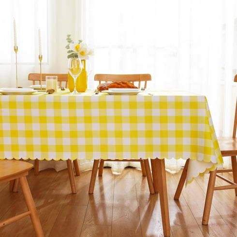 MANGATA CASA Yellow Gingham Tablecloth for Rectangle Tables, Waterproof Kitchen & Table Linens, Light Yellow 60x102in