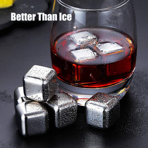DERGUAM 8 Packs Fast-Cooling 304 Stainless Steel Ice Cubes, Whiskey Stones with Wine Opener, Nonslip Ice Tong & Tray
