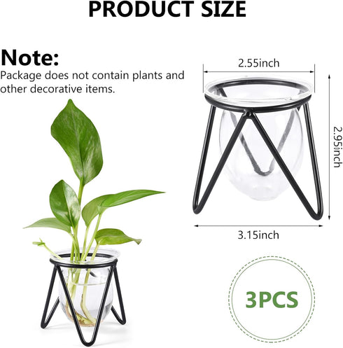 3 Bulb Jspupifip Pcs Glass Plant Terrarium with Metal Stand, Air Plants Holders Hydroponic Plant Vases Desktop Glass