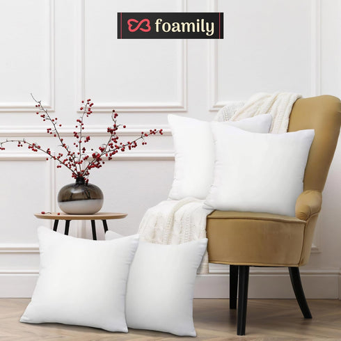 Foamily Throw Pillows Insert, 18 x 18 Inches (Set of 4), Hypoallergenic, Made in USA.