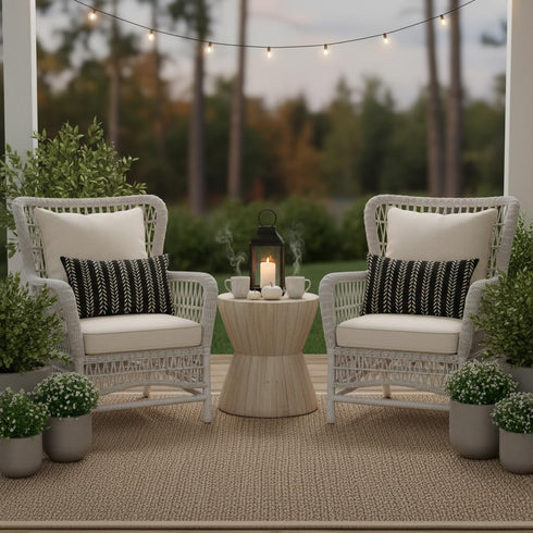 12x20 Set 2, PANDICORN Outdoor Lumbar Throw Pillow Covers of Black Geometric Chevron Herringbone Striped Pattern