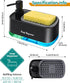 Kitchen Dish Soap Dispenser Set, 3-in-1 Countertop Sponge Dual Soap Pump Dispenser with Holder for Kitchen Sink - Black