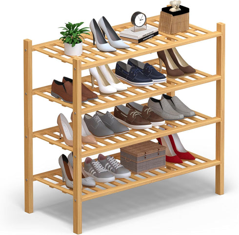 Haddockway 4 Tier Bamboo Shoe Rack Storage Organizer, Multifunctional Free Standing Stackable