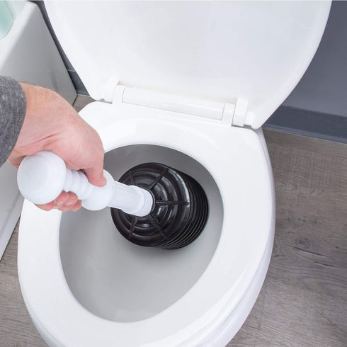 JS Jackson Supplies Professional Bellows Toilet Plunger, High Pressure Power Plunger for Heavy Duty Clogs, White & Black